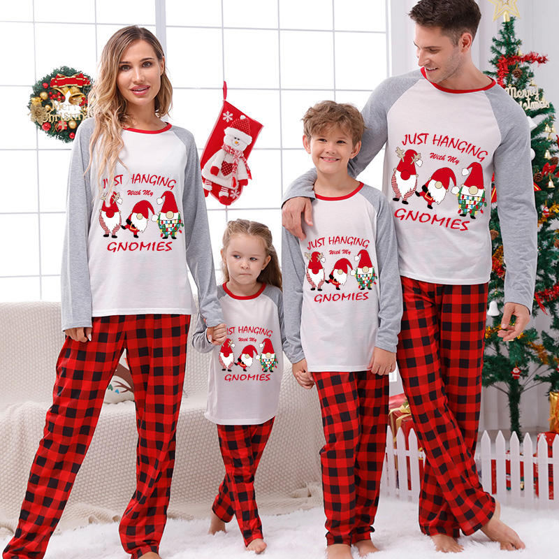 Christmas Matching Family Pajamas Just Hanging With My Gnomies Gray Pajamas Set