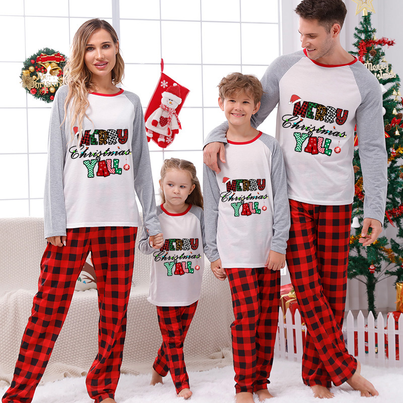 Christmas Matching Family Pajamas Exclusive Design Merry Christmas Y'all Gray Pajamas Set