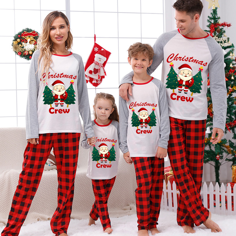 Christmas Matching Family Pajamas Christmas Crew Santa Claus Gray Pajamas Set
