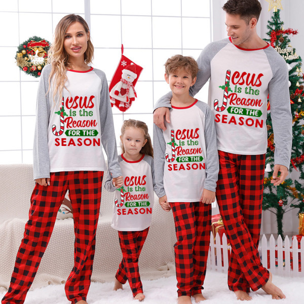 Christmas Matching Family Pajamas Jesus Is The Reason For The Season Gray Pajamas Set