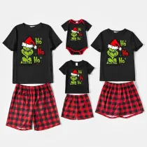 Christmas Family Matching Sleepwear Pajamas Sets Hohoho Slogan T-shirt And Red Plaids Short Pants Plus Size With Dog Cloth