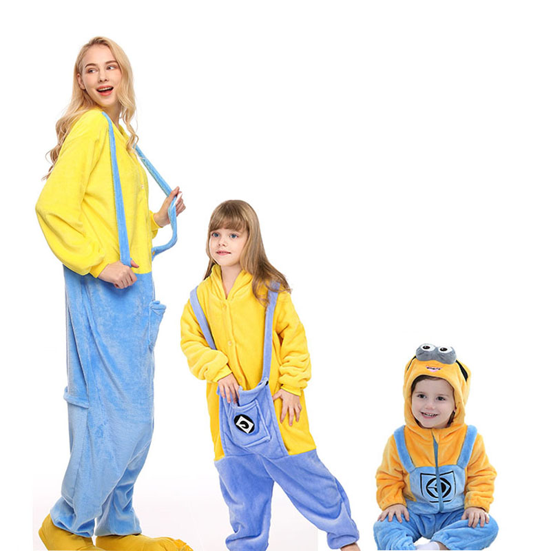 Family Kigurumi Pajamas Yellow Cartoon Onesie Cosplay Costume Pajamas For Kids and Adults