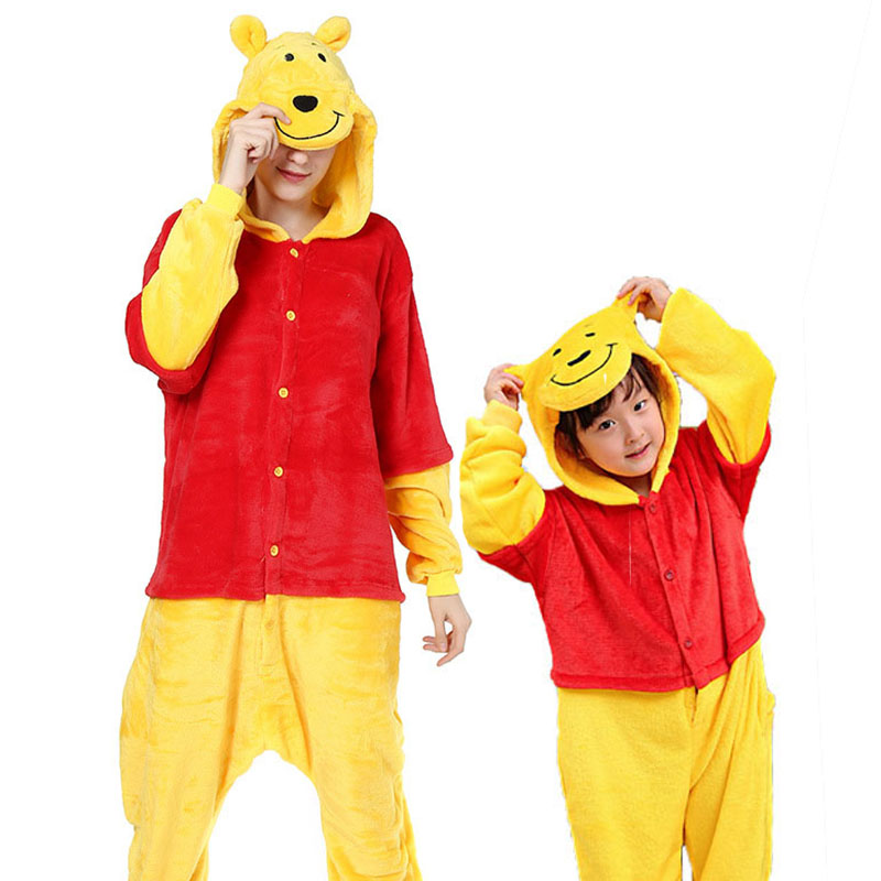 Family Kigurumi Pajamas Yellow Bear Onesie Cosplay Costume Pajamas For Kids and Adults