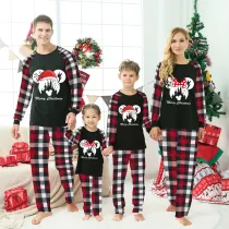 Christmas Matching Family Pajamas Cartoon Mouse With Christmas Hat Black And Red Plaids Pajamas Set