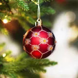 Merry Christmas 9 Pieces 6cm Flower and Stars Painted Christmas Tree Ornaments Hanging Balls Decoration