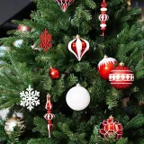 Merry Christmas 60 Pieces Painted Candy and Christmas Tree Ornaments Hanging Balls Decoration