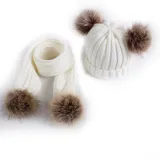 Baby 2 Pieces Knitted Plush Hat and Scarf Outdoor Winter Warm Hat