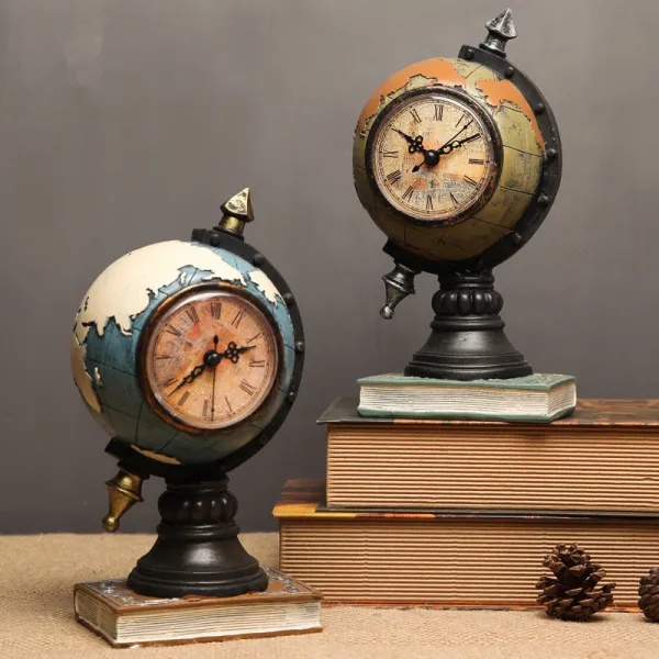 Home Globe Clock Ornament Desktop Craft Ornament Resin Figure Statue