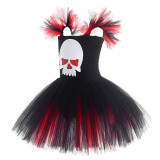 Funny Skull Flying Sleeves Costume Halloween Cospaly Carnival Party Toddler Girls Tutu Dress With Headband
