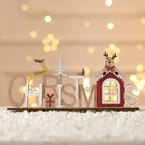 Merry Christmas Handmade LED Light Up Wooden Plate House Christmas Home Ornament Decoration