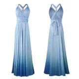 Women Sling Sleeveless V-Neck Gradient Swing Dress Backless Maxi Dress