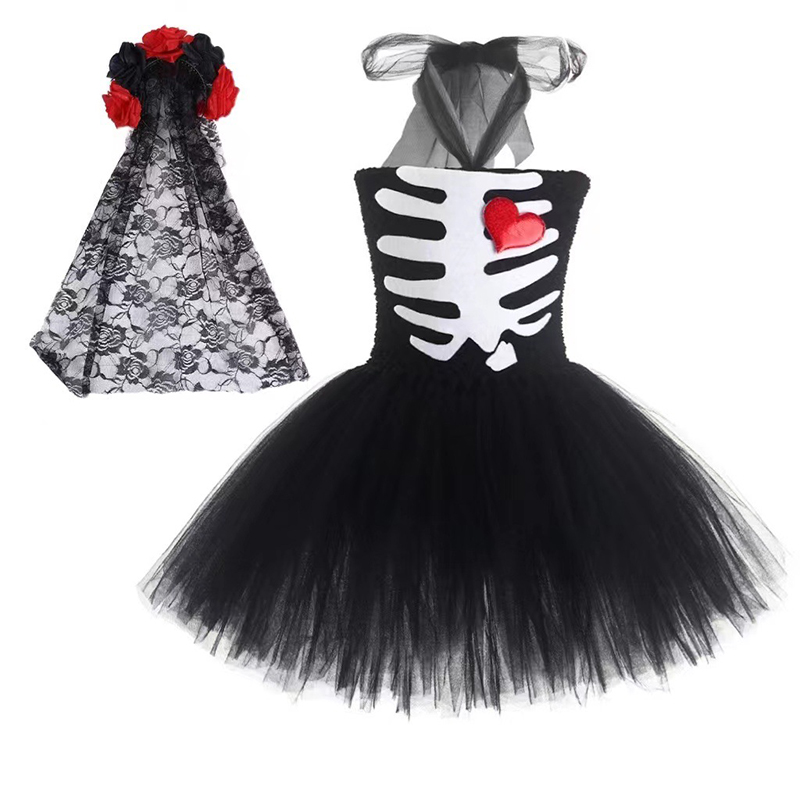 Mummy Bride Zombie Party Cosplay Costume Halloween Carnival Party Toddler Girls Tutu Dress With Headband