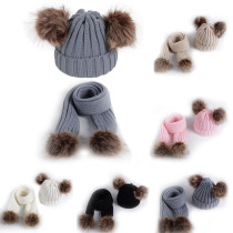 Baby 2 Pieces Knitted Plush Hat and Scarf Outdoor Winter Warm Hat