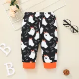 Baby Boo Ghost Patterns Printed Romper Trousers Headdress Three Piece Suit