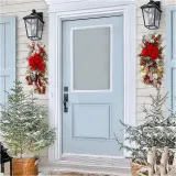 Christmas Door Wreath Decoration with Ribbon Bowknot and Xmas Balls Christmas Home Decoration
