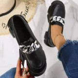 Women Low Top Boat Metal Chain Flatform Leather Shoes