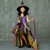 2 PCS Cute Witch Mopping Dress Tutu Dress Costume Set Halloween Cospaly Carnival Party Girls Dress With Mop