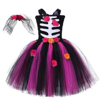 Skull Emily Flower Zombie Bride Costume Halloween Cospaly Carnival Party Toddler Girls Tutu Dress With Headband
