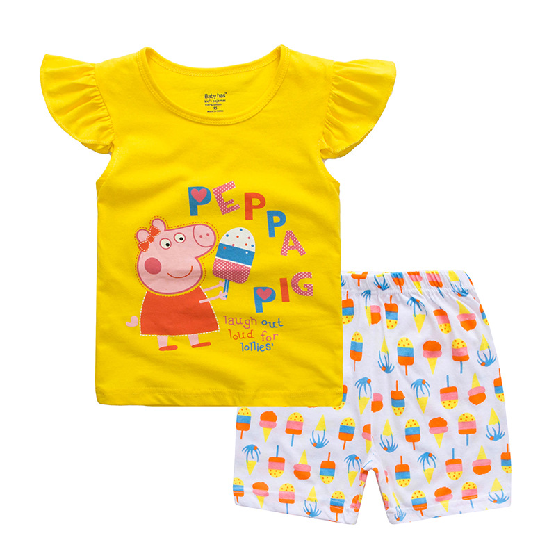 Toddler Kids Girl Yellow Summer Short Pajamas Sleepwear Set Cotton Pjs