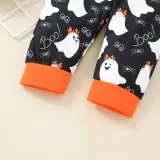 Baby Boo Ghost Patterns Printed Romper Trousers Headdress Three Piece Suit