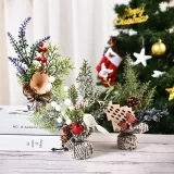 Christmas Artificial Handwork Flowers with Pine Wooden Plate Christmas Decoration Ornament