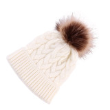 Baby Woolen Knitted Twist Hat with Plush Ball Outdoor Winter Warm Hat