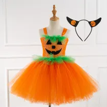 2 PCS Pumpkin Funny Cute Costume Halloween Cospaly Carnival Party Tutu Dress With Headband