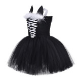 Sexy Cat Black Mesh Dress Girls Masquerade Costume Halloween Cospaly Carnival Party Tutu Dress With Lace Headband