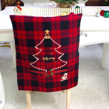 Christmas Red Plaid Christmas Tree and Reindeer Woven Chair Cover Christmas Home Decor
