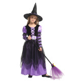 Black Little Witch Full-Length Straight Tutu Lace Dress Set Costume Halloween Cospaly Carnival Party Girls Dress