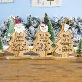 Christmas Pained Santa Claus and Snowman Head Plate Wooden Christmas Ornament Decoration