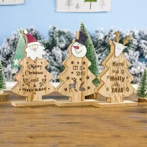 Christmas Pained Santa Claus and Snowman Head Plate Wooden Christmas Ornament Decoration