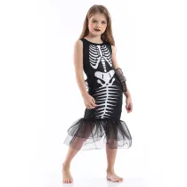 Scary Mermaid Skull Ghost Bone Dress Halloween Costume Cospaly Carnival Party Toddler Girls Lace Dress