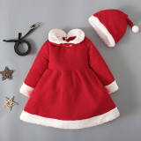 Cute Lovely Winter Red Plush Christmas Cosplay Dress With Hat Baby Girls