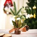 Christmas Artificial Handwork Flowers with Pine Wooden Plate Christmas Decoration Ornament