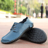 Men Low Top Round Toe Shoes Cowhide Formal Casual Shoes