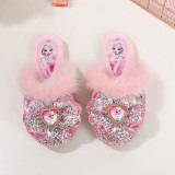 Toddler Kids Cartoon Princess Crystal Winter Slipper Warm Sparkling Wrap Toe Shoes