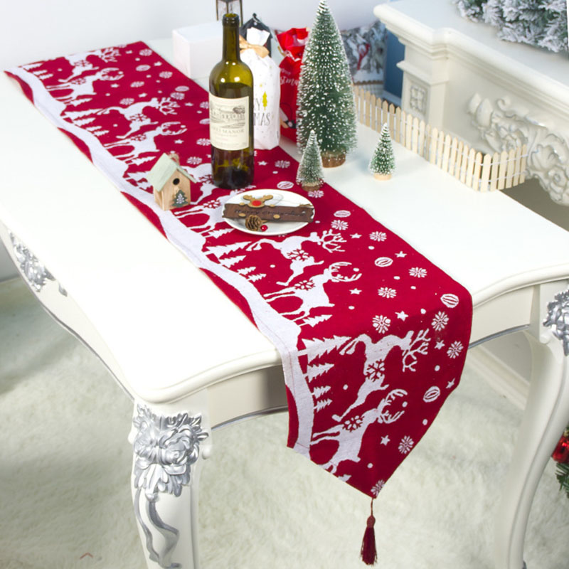 Christmas Red Reindeer Dining Table Runner Tablecloth Christmas Home Decor