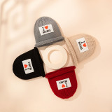 Baby Woolen Knitted Hat Love Mom Slogan Outdoor Winter Warm Hat