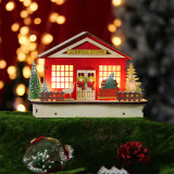 LED Light Up Christmas Wooden Crafts House with Xmas Tree and Wreath Christmas Ornament