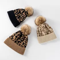 Unisex Leopard Print Woolen Knitted Hat Outdoor Winter Warm Hat