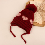 Baby Knitted Hat Heart Printed Winter Warm Hat