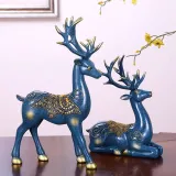 Home Ornament Couple Reindeer Desktop Craft Ornament Figure Statue
