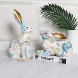 Home Ornament Painted Flower Rabbit Desktop Craft Ornament Resin Figure Statue