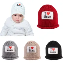 Baby Woolen Knitted Hat Love Mom Slogan Outdoor Winter Warm Hat