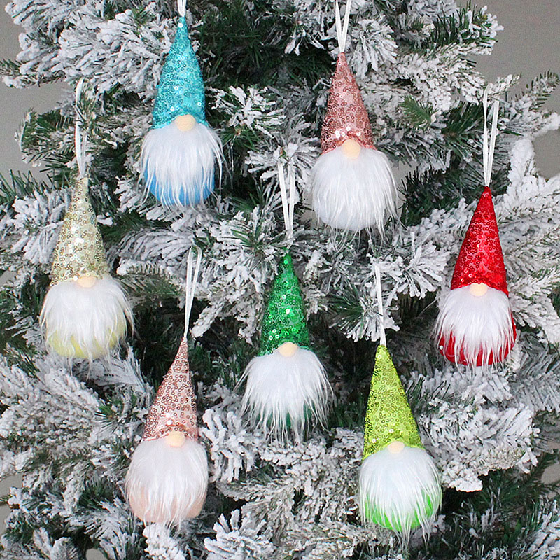 Christmas 7 Pieces Sequins Gnome Christmas Ornament Decoration