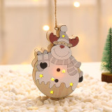Christmas 3 Pieces LED Light Up Wood Santa Claus and Snowman Christmas Ornament Decoration
