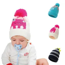Baby Woolen Knitted Hat Little Monster Printed Outdoor Winter Warm Hat