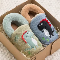 Toddler Kids Unisex Cartoon Animals Dinosaurs Cotton Plush Winter Shoes Home Slipper