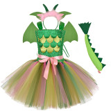 4 PCS Dinosaur Jurassic World Costume Halloween Carnival Party Toddler GirlsTutu Dress With Headband